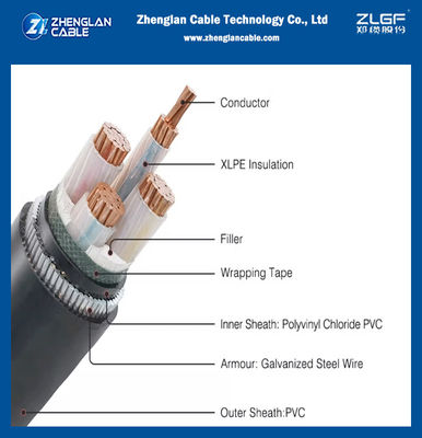 สายเคเบิลฉนวน XLPE / PVC ตัวนำ CU/AL 4 คอร์ สายไฟหุ้มเกราะ SWA 0.6/1kV