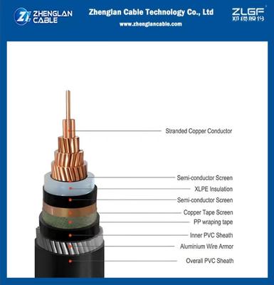 19/33kv ถนนใต้ดินสายไฟฟ้า สกรีนสายทองแดง + สายอัลลูมินัน ปรับเกราะแกนเดียว 1x500mm2 IEC 60502-2