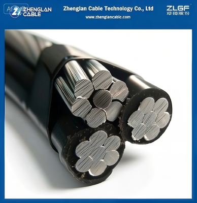 สายเคเบิลหุ้มฉนวนเหนือศีรษะ 0.6 / 1kV ตัวนำอลูมิเนียม Triplex ตัวนำเฟสฉนวน XLPE และลวดเป็นกลาง AAAC เปลือย 2x1 / 0 + 1 / 0AWG